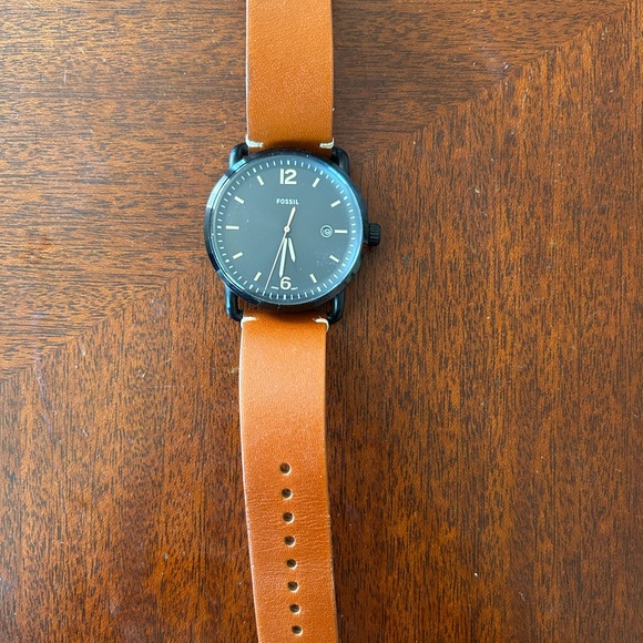 Fossil Other - Fossil Black Dial Watch with Brown Leather Strap